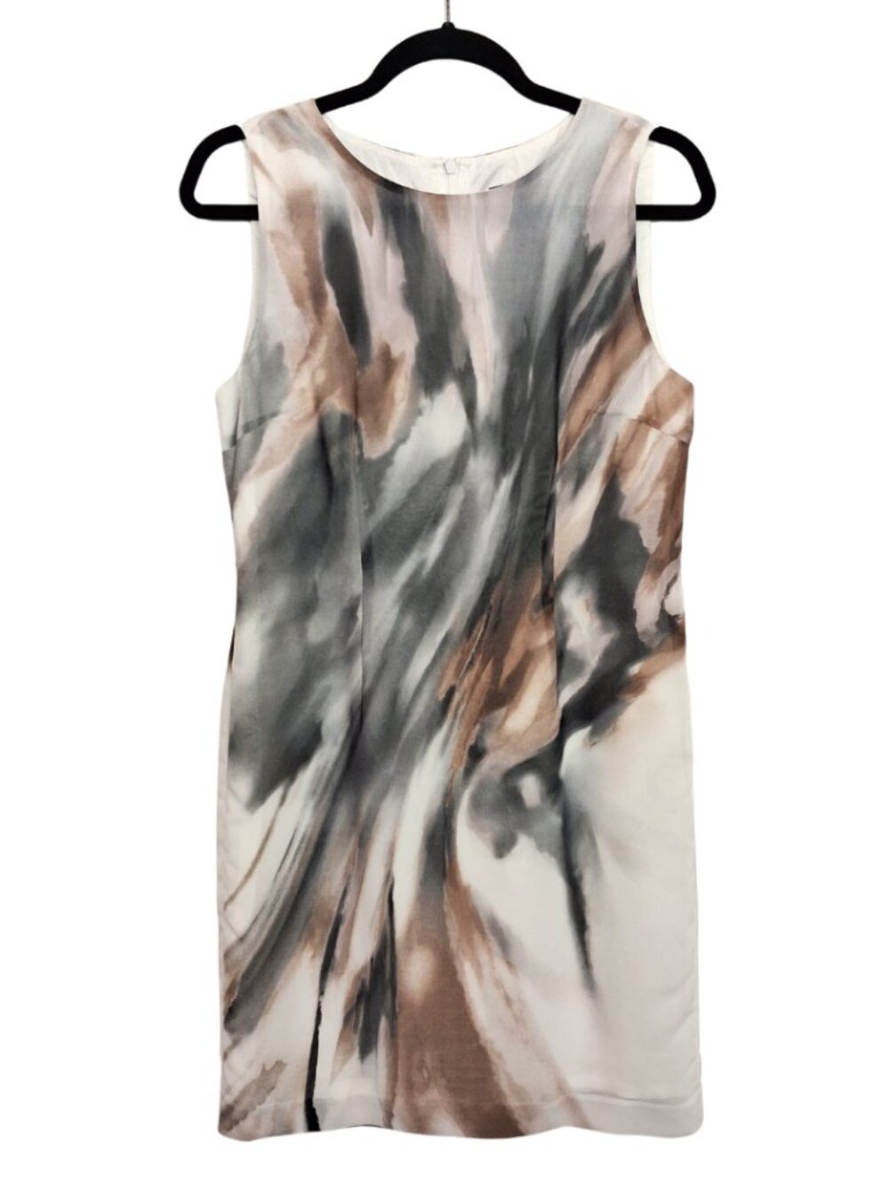 BLACK SAKS FIFTH AVENUE Shift Dress Sleeveless Abstract Gray Print Mini 4 Small
